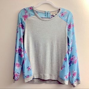Women's Pink Rose Long-Sleeve Floral Blouse Top Size Small